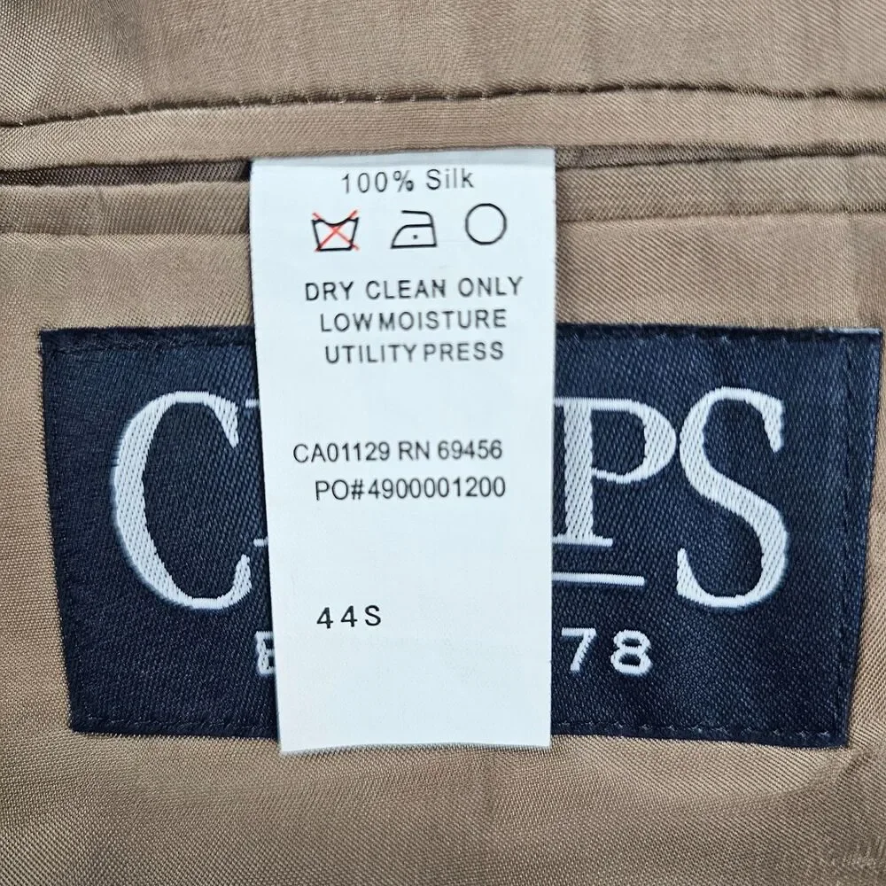 Chaps Sport Coat Blazer Mens 44S Beige Tan Beige Silk Houndstooth Two Button